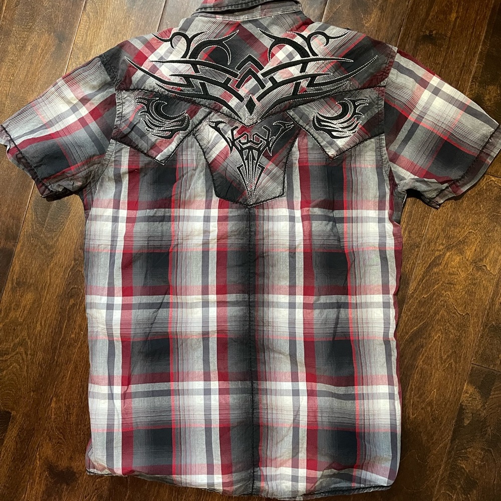 Roar Men's Plaid Shirt with Tribal Design